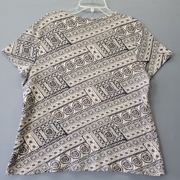 Croft Barrow Black Tan Shirt Short Sleeves Tee Round Neck Women's Size Large Top - Picture 2 of 8